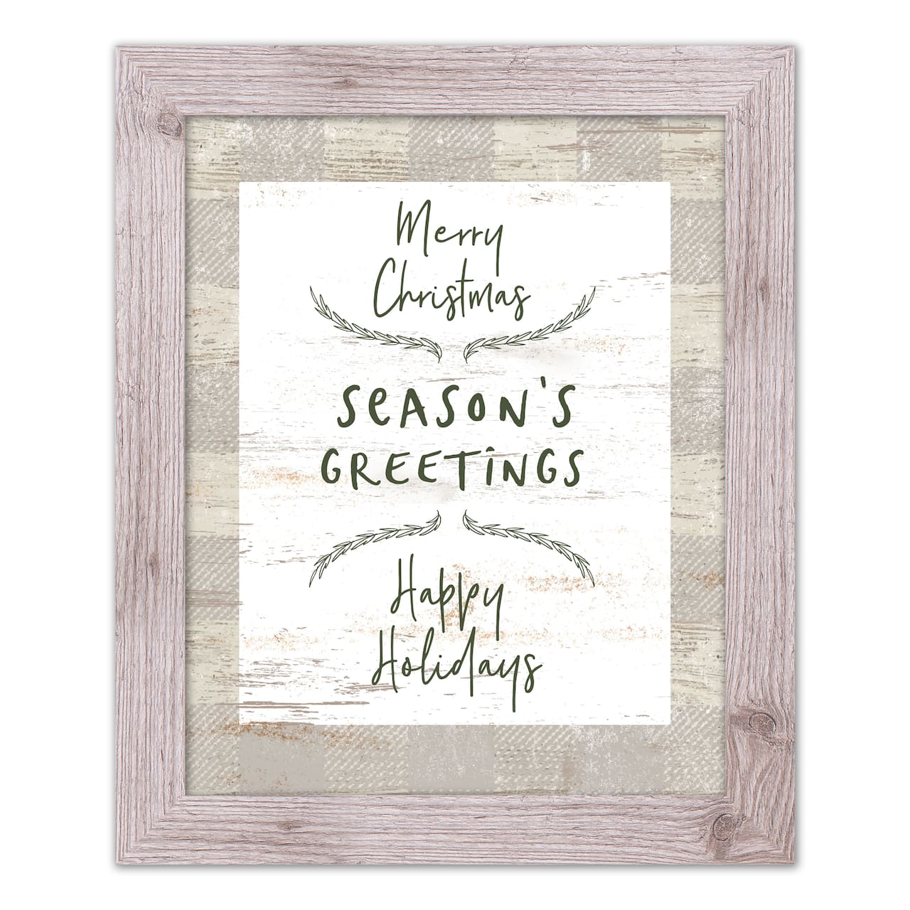 Gray Buffalo Check Holiday Phrases Print in Western White Frame